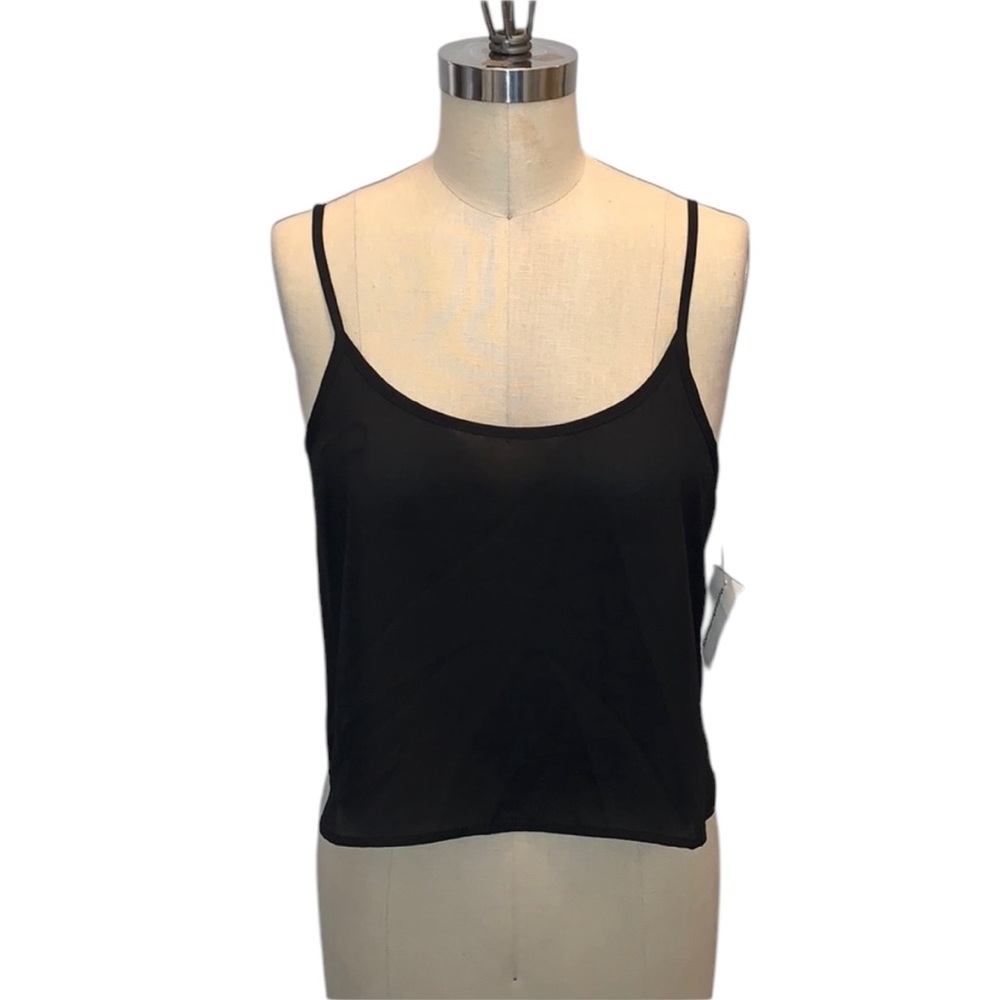 NWT Cals Black Camisole Top with Silver Chain Detail Adj Straps Size Large